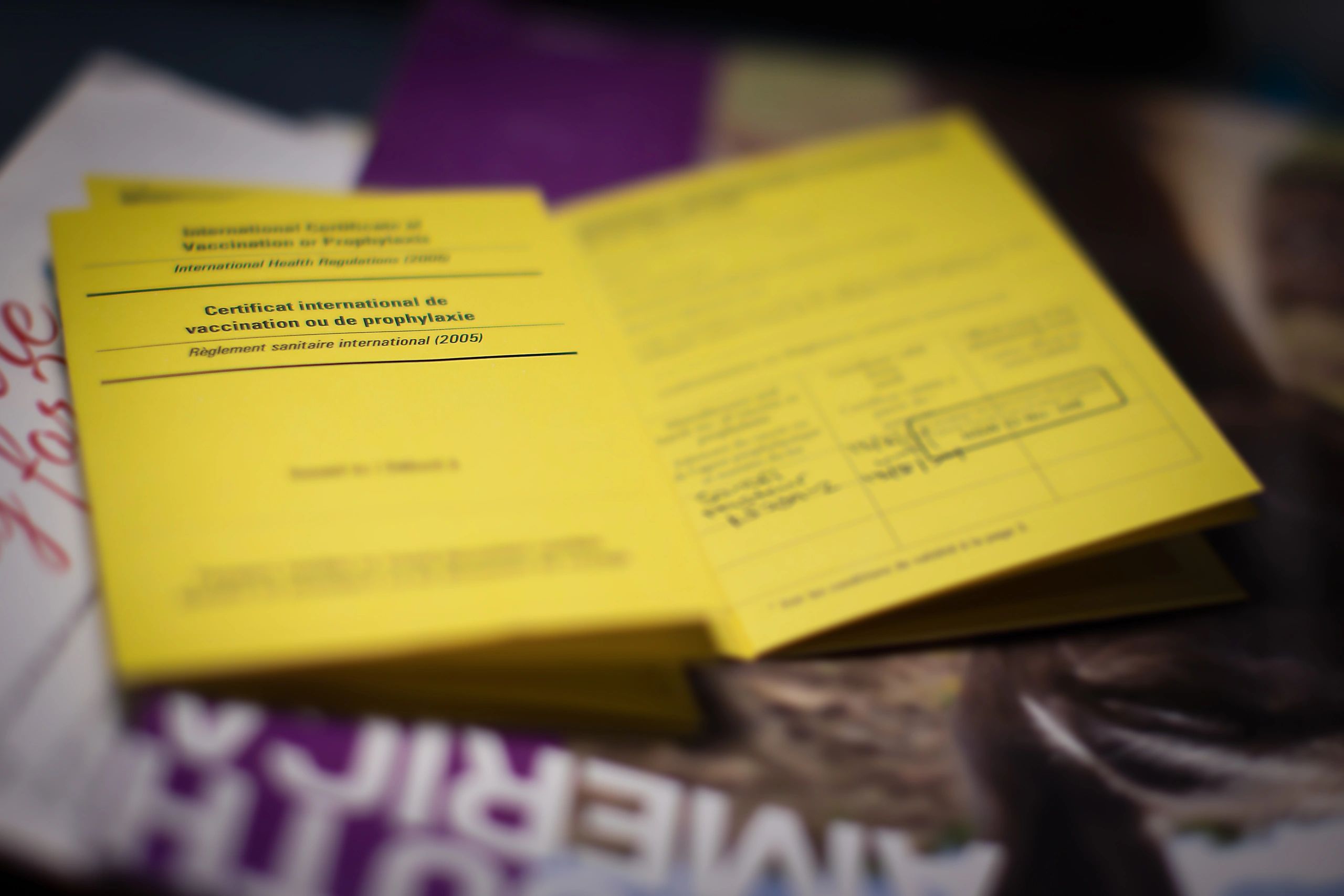 International Certificate of Vaccination (yellow card) booklet